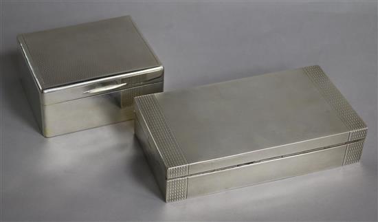 A 1930s engine turned silver rectangular cigarette box, Boodle & Dunthorne, Birmingham, 1936,